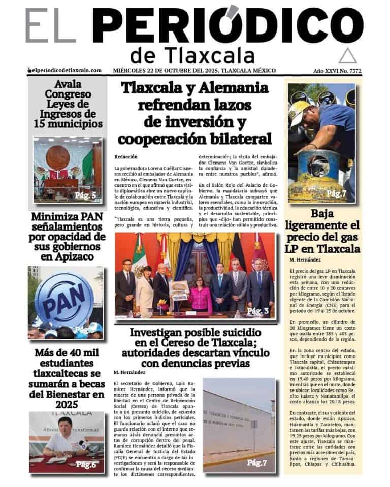 Gobierno de Tlaxcala y Alemania fortalecen lazos de inversión y cooperación bilateral en un encuentro en el Palacio de Gobierno.