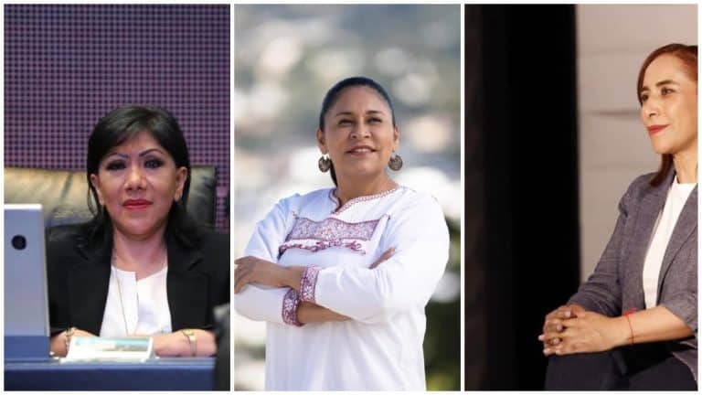 1. Mujeres políticas de Tlaxcala en diferentes ambientes: oficina, exterior y reunión, mostrando liderazgo y confianza.