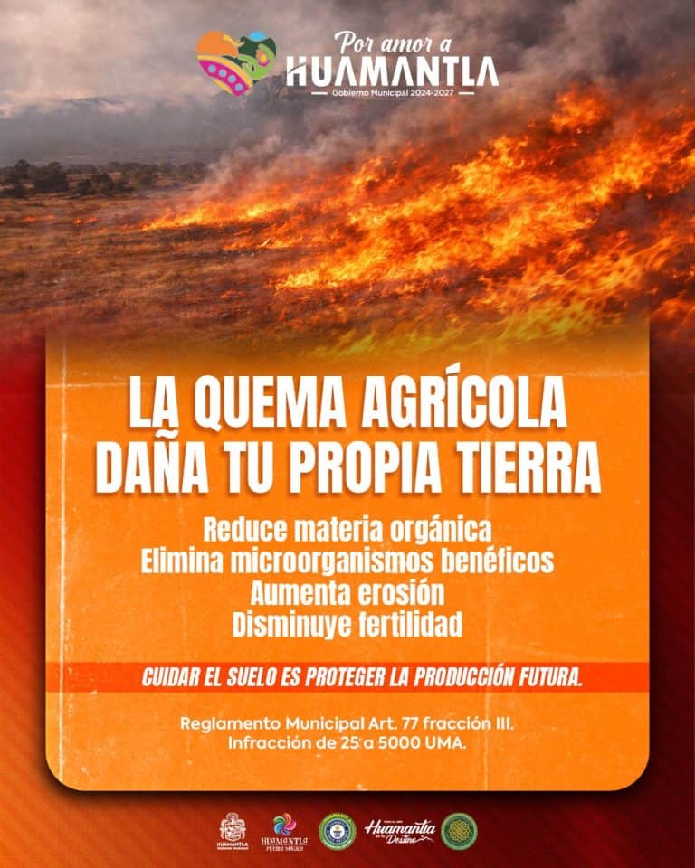 Llama la atención un incendio agrícola en un campo, con llamas y humo en el horizonte, afectando la tierra y la producción agrícola local en Tlaxcala, México.