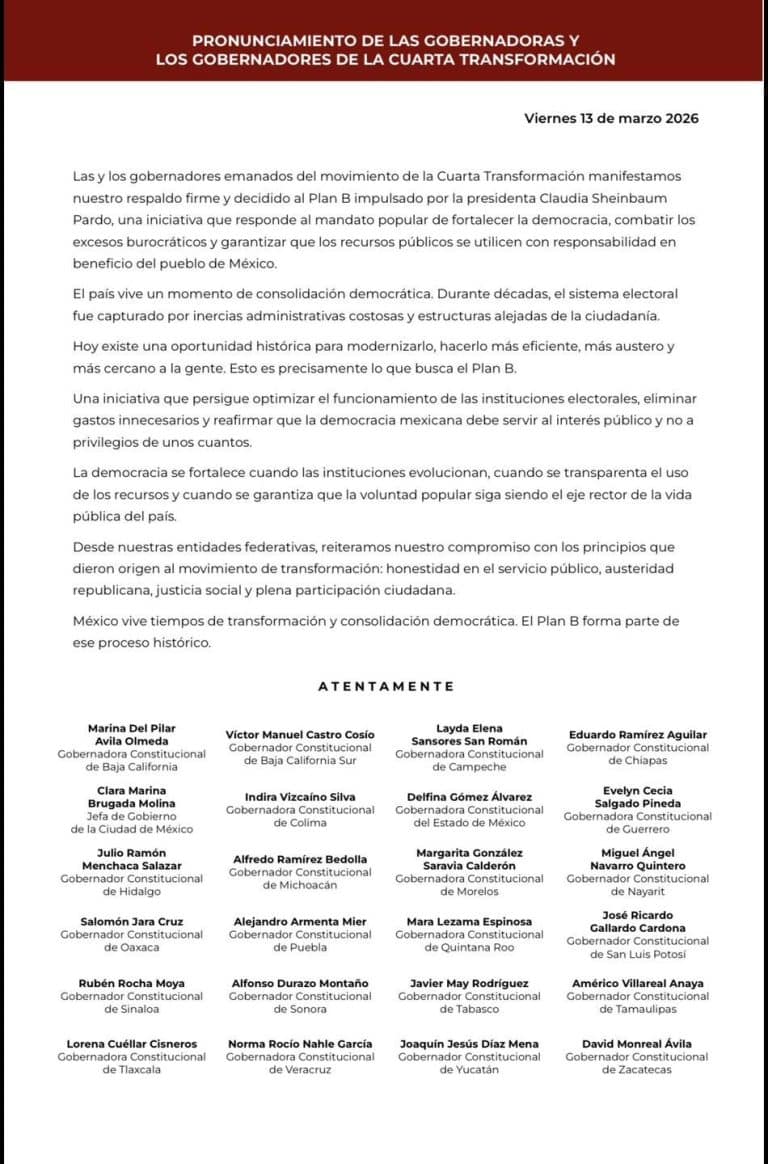 Las gobernadores y gobernadores de la Cuarta Transformación en México, en un acto de consolidación política, presentan un pronunciamiento sobre los avances y desafíos del proceso de transformación en.
