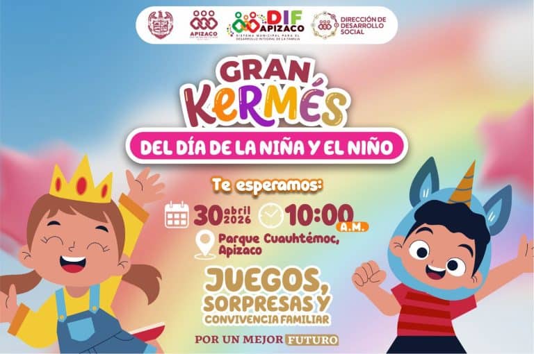 Celebración del Día de la Niña y el Niño en Apizaco, Tlaxcala, con juegos, sorpresas y convivencia familiar el 30 de abril de 2026 a las 10:00 a.m. en el Parque Cuauhtémoc.